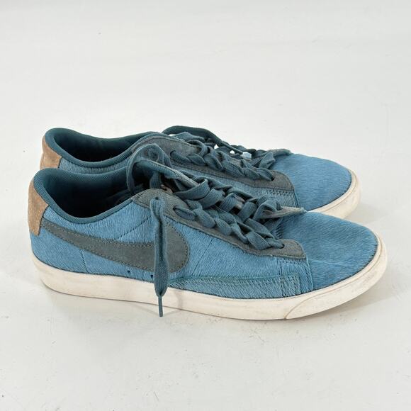 Nike Womens Blazer Sneakers 8 Pony Hair Shadow Blue Mushroom Tan Suede - Picture 5 of 9